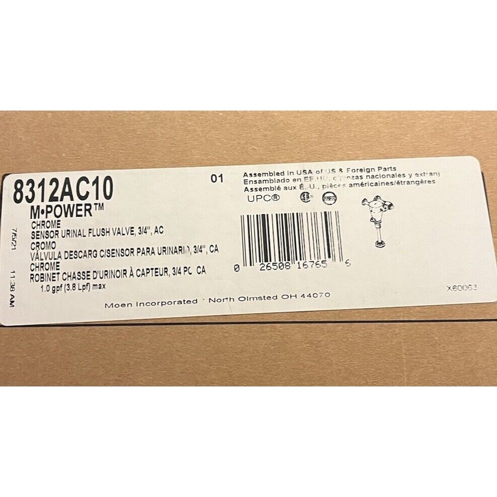 Moen 8312ac10 M‎ Power Chrome Sensor Urinal Flush Valve 3/4" Ac